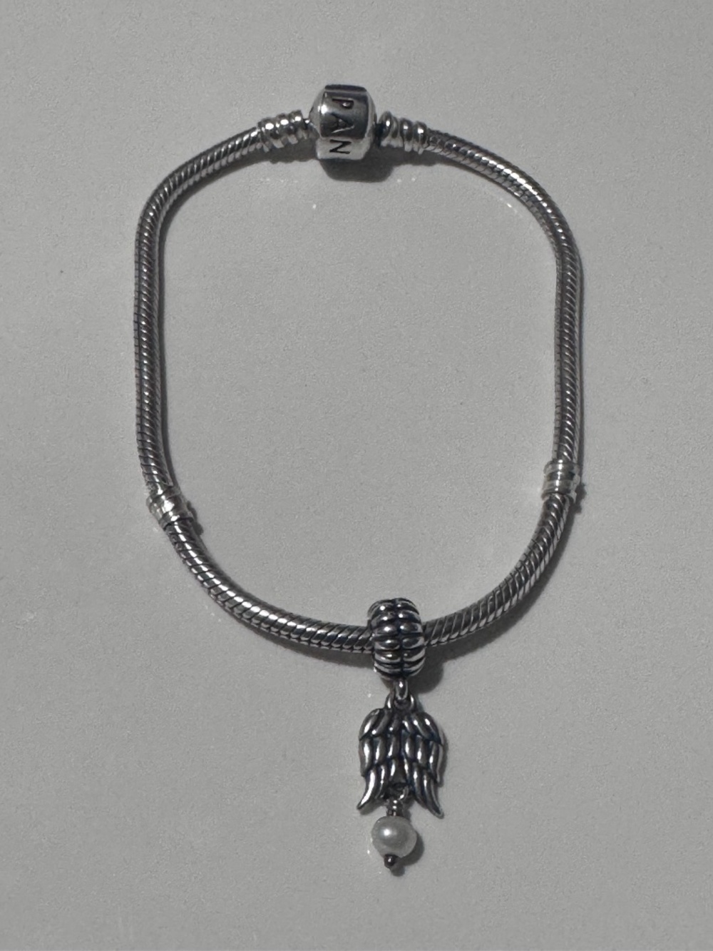 Pandora Retired Guardian Angel Wings Pearl Dangle Charm 790975P LIKE NEW